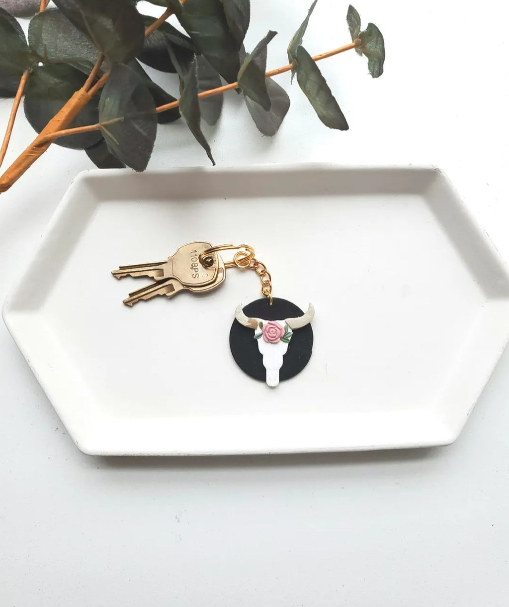 Boho bull skull keychain
