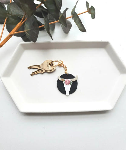 Boho bull skull keychain