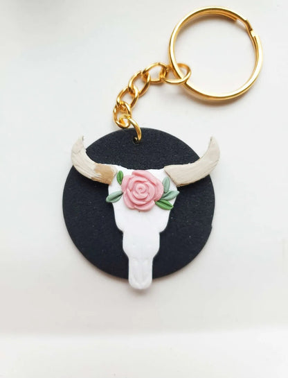 Boho bull skull keychain